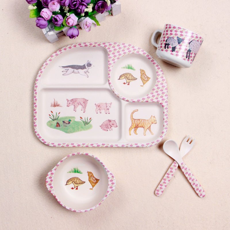 baby feeding bowl plate dishes fork spoon cup 5pcs/set - 10